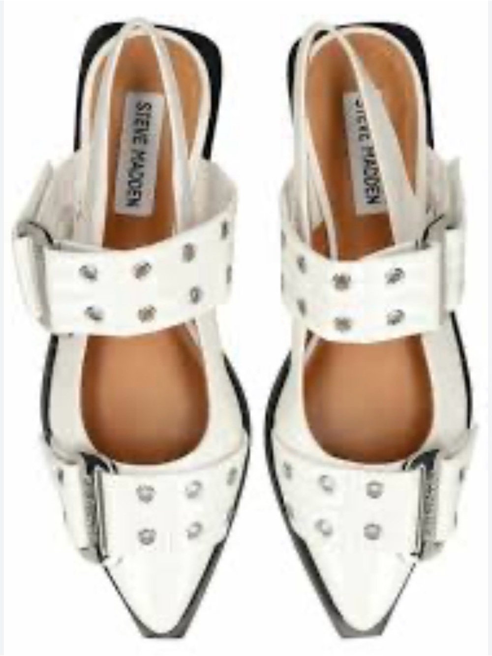Steve Madden Graya Buckle White Studded Slingback Ballet Flats size 7 M